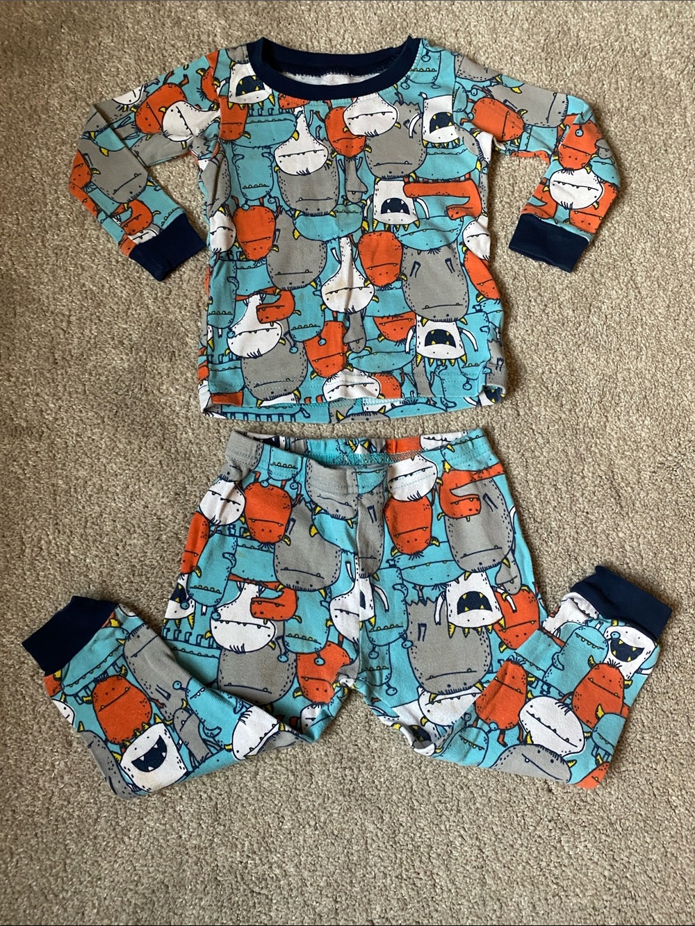 Carter’s 18 Month Kids Monster Print Pajama Set - Blue & Orange